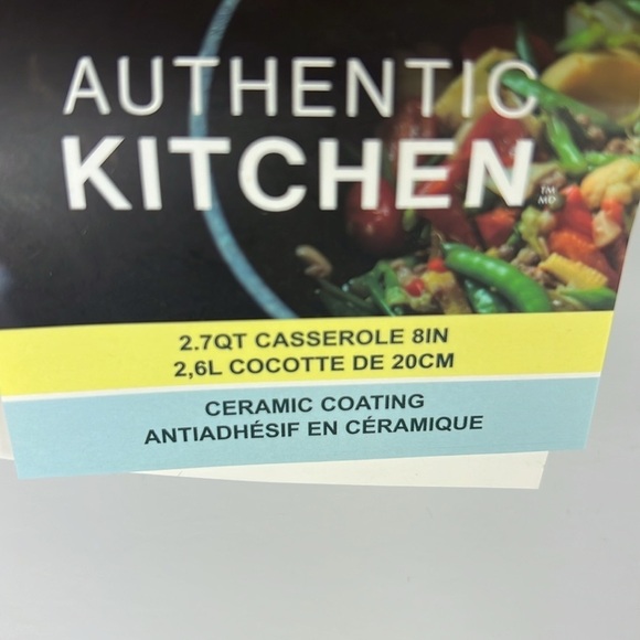 Authentic Kitchen Ceramic Non-Stick 8" 2.7 qt Casserole with Lid Off White New - Picture 2 of 8